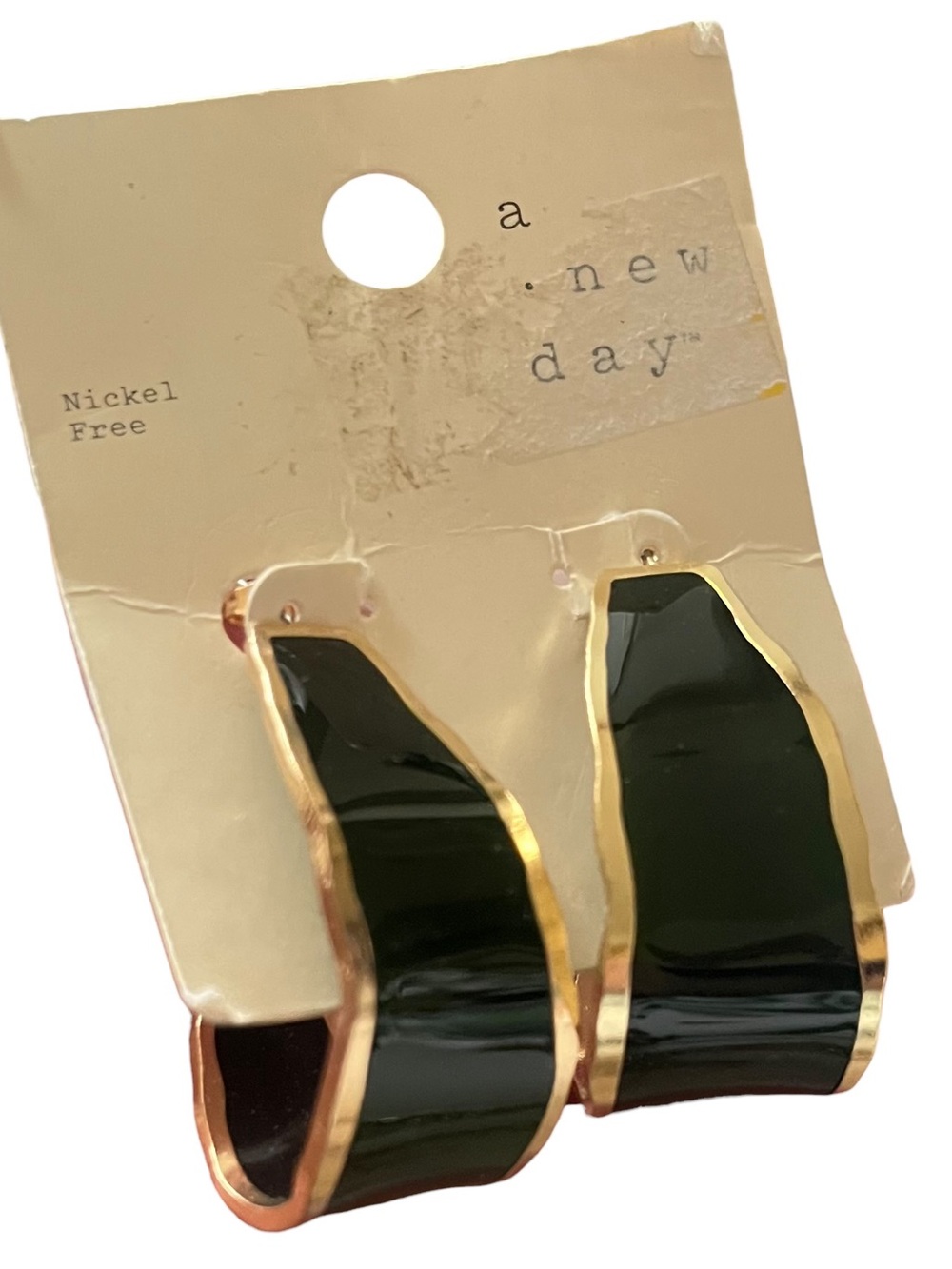 A New Day Nickel Free Black and Gold Enamel Hoop Earrings Target Pierced